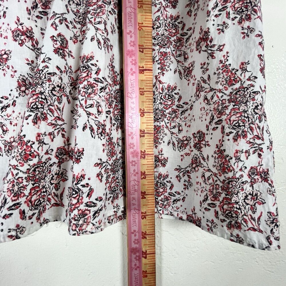 Max Studio Floral Cotton Blouse XS Puff Sleeve Ruffle Collar Cottagecore - Picture 10 of 14